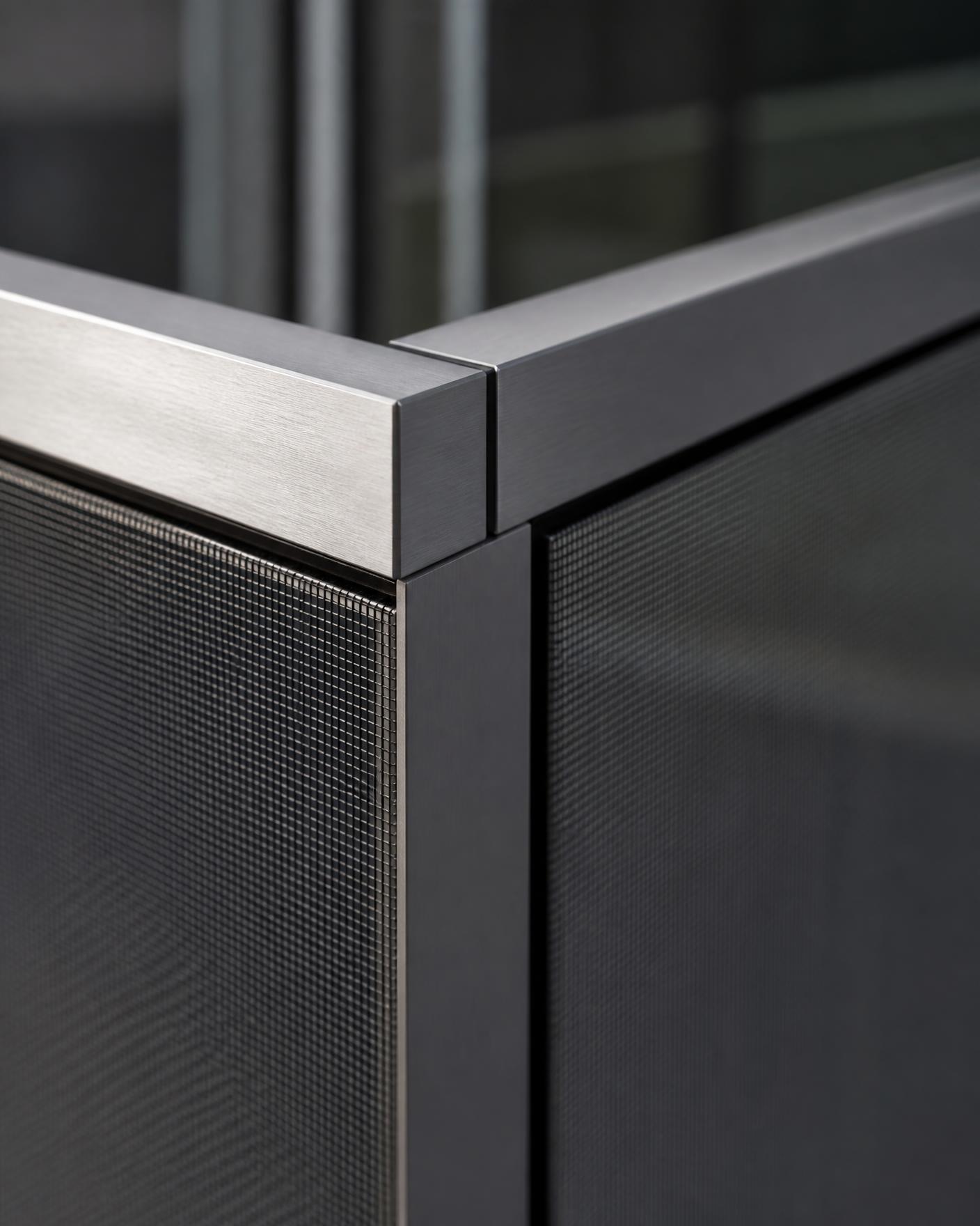 Detail of a precision aluminum screen enclosure frame joint