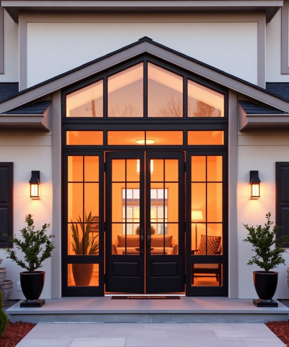 Screened front entryway at evening